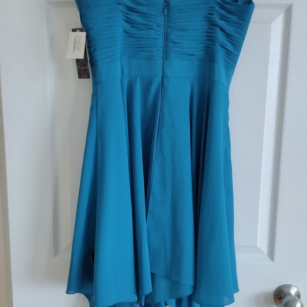 Aqua Teal Peacock Blue Color Strapless Dress - Picture 2 of 11